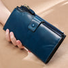 Image of RFID Blocking Genuine Leather Women Wallet Long Lady Leather Purse Brand Design Luxury Oil Wax Leather Female Wallet Coin Purse Shopping