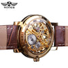 Image of Winner Transparent Golden Case Luxury Casual Design Brown Leather Strap Mens Watches Top Brand Luxury Mechanical Skeleton Watch Shopping