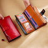 Image of RFID Blocking Genuine Leather Women Wallet Long Lady Leather Purse Brand Design Luxury Oil Wax Leather Female Wallet Coin Purse Shopping