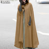 Image of ZANZEA Women Poncho Winter Hooded Open Front Cloak Loose Solid Long Coat Hoodies Cosplay Outwear Christmas Casual Cape Shopping