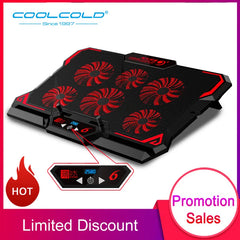 COOLCOLD 17inch Gaming Laptop Cooler Six Fan Led Screen Two USB Port 2600RPM Laptop Cooling Pad Notebook Stand For Laptop Shopping