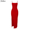 Image of Nibber red black New year christmas party long dresses women 2021 spring Basic bodycon lace up stretch Slim midi dresses femme Shopping