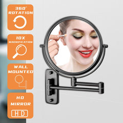 Double-Sided Magnifying Makeup Mirror, 8Inch 1X/5X,10X Wall Mounted Extension Adjustable Rotating Vanity Round Makeup Mirrors