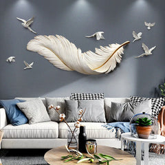 Nordic FRP Wall Resin Feather Murals Home Livingroom TV Sofa Background Wall Sticker Crafts Restaurant Wall Hanging Decoration Shopping