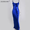 Image of JULISSA MO Sexy Spaghetti Strap Backless Summer Dress Women Satin Lace Up Trumpet Long Dress Elegant Bodycon Party Dresses 2021 Shopping