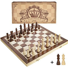 39CM Magnetic Wooden Chess Set 2 Extra Queens Folding Board, Handmade Portable Travel Chess Board Game Sets Beginner Chess Set Shopping