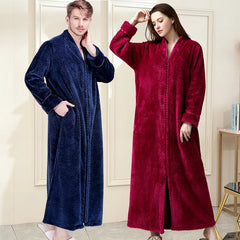 Women Winter Extra Long Thick Warm Bath Robe Plus Size Zipper Luxury Flannel Peignoir Pregnant Bathrobe Men Coral Fleece Robes Shopping