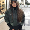 Image of 2020 stylish lady autumn winter merodi  green short jackets women fashion long sleeve zipper bomber jacket outwear women's coat Shopping