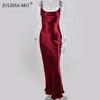 Image of JULISSA MO Sexy Spaghetti Strap Backless Summer Dress Women Satin Lace Up Trumpet Long Dress Elegant Bodycon Party Dresses 2021 Shopping