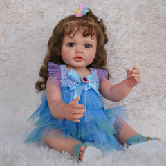 55CM Full Body Silicone  Bebe Reborn Doll Hand-Detailed Painting with Visible Veins 3D Skin Rooted Long Hair Art Doll Toys