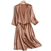 Image of SuyaDream 100% Natural silk Women Robes Silk Satin Knee length robe Belted Healthy Sleep wear 2021 Spring Fall Home Wears Kimono Shopping