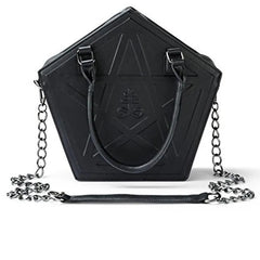 JIEROTYX Pentagram Punk Darkness Gothic Star Handbag Women Girl Black PU Soft Leather Shoulder Bag With Chain High Quality Shopping