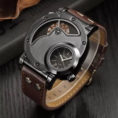 Oulm Designer Brand Luxury Watches For Men Dual Time Quartz Watch Casual Man Leather Watch Sport Male Clock relogio masculino Shopping