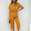 Image of Lossky Women Jumpsuits Rompers Summer Casual Print V-neck Pocket Overalls Jumpsuit Short Sleeve Wide Leg Loose Jumpsuit Shopping