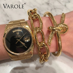 VAROLE New Knotted Rope Summer Cuff Bangle Gold Color Stainless Steel Bracelets & Bangles for Women Manchette Pulseras Masculina