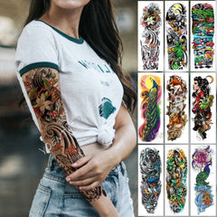 Large Arm Sleeve Tattoo Japanese Wave Waterproof Temporary Tattoo Sticker Lily Peacock Men Full Tiger Fox Tatoo Body Art Women Shopping