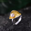 Image of Lotus Fun Real 925 Sterling Silver Natural Pearl 18K Gold Leaf Ring Fine Jewelry Creative Designer Open Rings for Women Bijoux Shopping