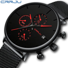 CRRJU Mens Watches Luxury Sport Wrist Watch Unique Design Stainless Steel Auto Date Mesh Strap Men Fashion Casual Quartz Watches Shopping