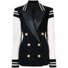 Image of HIGH STREET New Fashion 2024 Classic Varsity Jacket Women's Lion Buttons Double Breasted Leather Sleeve Patchwork Blazer Shopping