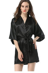 New Black Chinese Women's Faux Silk Robe Bath Gown Hot Sale Kimono Yukata Bathrobe Solid Color Sleepwear S M L XL XXL NB032 Shopping