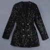 Image of High Quality Fashion 2021 Designer Blazer Women Double Lion Buttons Shawl Collar Glitter Sequined Long Runway Black Blazers Shopping