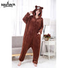 Image of Unisex Bear Kigurumis Zipper Animal Onesie Women Men Adult Couple Funny Jumpsuit Flannel Warm Soft Cartoon Winter Sleepwear Shopping