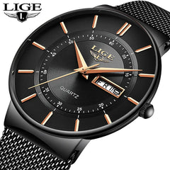 Mens Watches LIGE Top Brand Luxury Waterproof Ultra Thin Date Clock Male Steel Strap Casual Quartz Watch Men Sports Wrist Watch Shopping