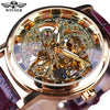 Image of Winner Transparent Golden Case Luxury Casual Design Brown Leather Strap Mens Watches Top Brand Luxury Mechanical Skeleton Watch Shopping