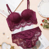 Image of Comfortable Gathering Sexy Underwear Suit push up bra Ring-free lace edge massage palm cup bra+set lingerie femme 75C 80C 85C Shopping