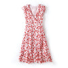 Image of 2023 spring and summer women's new fashion V-neck ruffled waist slimming silk printed A-line dress Shopping