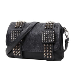 JIETOTYX Women Black Leather Messenger Bags Single Skull Rivet Shoulder Bags Sac A Main Bolsa Black Vintage Sexy Bag Lady Drop Shopping