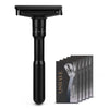 Image of QShave Luxurious Black Adjustable Safety Razor Can Design Name on It Classic Stand Safety Razor Men Shaving 5 Gift Blades Shopping