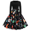 Image of Winter Christmas Dresses Women 50S 60S Vintage Robe Swing Pinup Elegant Party Dress Long Sleeve Casual Print Black Shopping