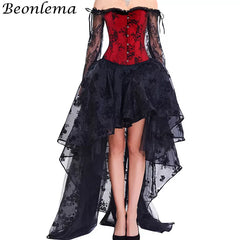 BEONLEMA Long Sleeve Lace Korset Sexy Black Gothic Dress Hot Red Bustier Set Steampunk Corset Clothing Women Plus Size Corset Shopping