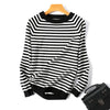 Image of 2022 Autumn Winter Long Sleeve Striped Pullover Women Sweater Knitted Sweaters O-Neck Tops Korean Pull Femme Jumper Female White Shopping