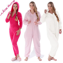 Winter Warm Pajamas Women Onesies Fluffy Fleece Jumpsuits Sleepwear Plus Size Hooded Stitch Pajamas Onesie For Women Adult Shopping