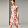 Image of 2023 spring and summer women's new fashion V-neck ruffled waist slimming silk printed A-line dress Shopping