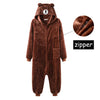 Image of Unisex Bear Kigurumis Zipper Animal Onesie Women Men Adult Couple Funny Jumpsuit Flannel Warm Soft Cartoon Winter Sleepwear Shopping