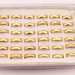 50 Pcs/lot 6mm Classic Fashion Golden Stainless Steel Rings Wedding Lover Ring For Men Women Spherical Surface Polished inside