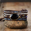 Image of Native Inspired Designer Leather Bracelet Black Onyx Mix 5 Strands Woven Wrap Bangles Bohemian Jewelry Dropship Shopping