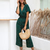 Image of Lossky Women Jumpsuits Rompers Summer Casual Print V-neck Pocket Overalls Jumpsuit Short Sleeve Wide Leg Loose Jumpsuit Shopping