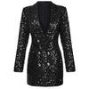 Image of High Quality Fashion 2021 Designer Blazer Women Double Lion Buttons Shawl Collar Glitter Sequined Long Runway Black Blazers Shopping