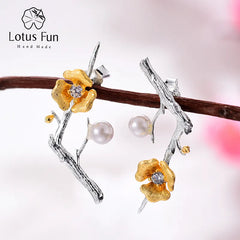 Lotus Fun Real 925 Sterling Silver Earrings Handmade Designer Fine Jewelry Delicated Plum Blossom Flower Drop Earrings for Women Shopping