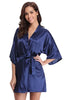 Image of RB032 2018 New Silk Kimono Robe Bathrobe Women Silk Bridesmaid Robes Sexy Navy Blue Robes Satin Robe Ladies Dressing Gowns Shopping