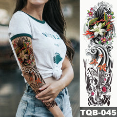 Large Arm Sleeve Tattoo Japanese Wave Waterproof Temporary Tattoo Sticker Lily Peacock Men Full Tiger Fox Tatoo Body Art Women