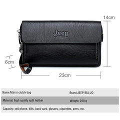 JEEP BULUO Famous Brand Men's Handbag Day Clutches Bags Luxury For Phone and Pen High Quality Spilt Leather Wallets Hand Bag