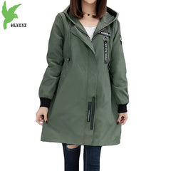 Image of Trench Coat Womens 2022 Spring Autumn Hoodies Tops Slim Students Baseball Clothes Medium length Windbreaker Coats Lady Outerwear