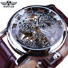 Image of Winner Transparent Golden Case Luxury Casual Design Brown Leather Strap Mens Watches Top Brand Luxury Mechanical Skeleton Watch Shopping