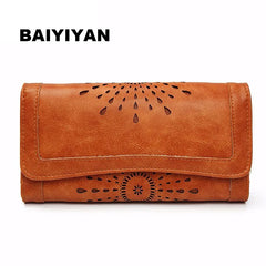 Hollow Out Pattern Retro Wallet Female Purse PU Leather handbag Practical Women Purses Vintage Long Wallets Shopping