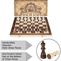 39CM Magnetic Wooden Chess Set 2 Extra Queens Folding Board, Handmade Portable Travel Chess Board Game Sets Beginner Chess Set